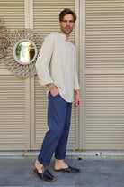 Odana's | Sustainable Gifts | POSEIDON Eco-Friendly Linen & Cotton Blend Drawstring Pants (Indigo Blue) | POSEIDON Eco-Friendly Linen & Cotton Blend Drawstring Pants | Sustainable Fashion