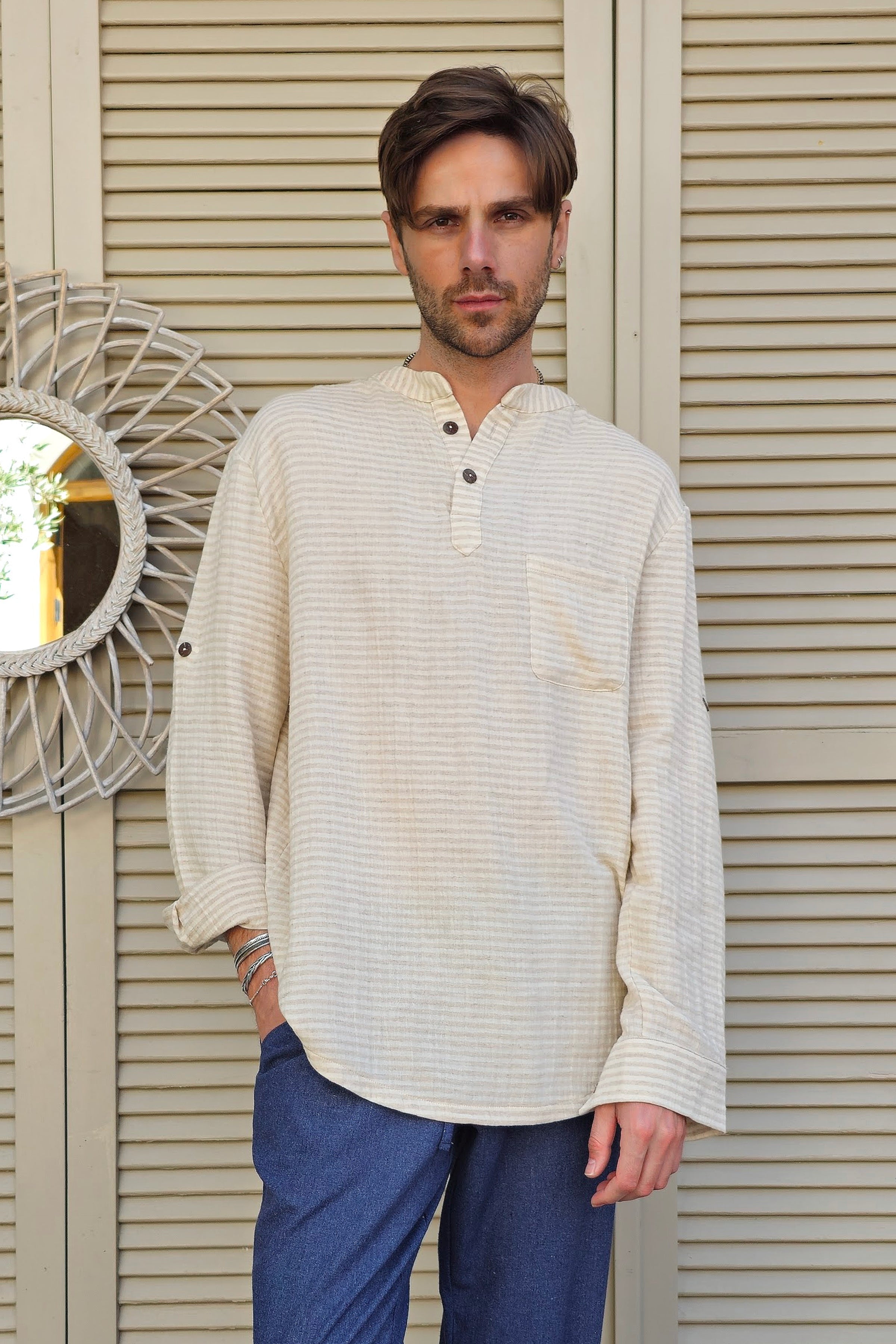 Odana's | Sustainable Gifts | ZEUS STRIPES Linen Blend Shirt | Shirts | Sustainable Fashion