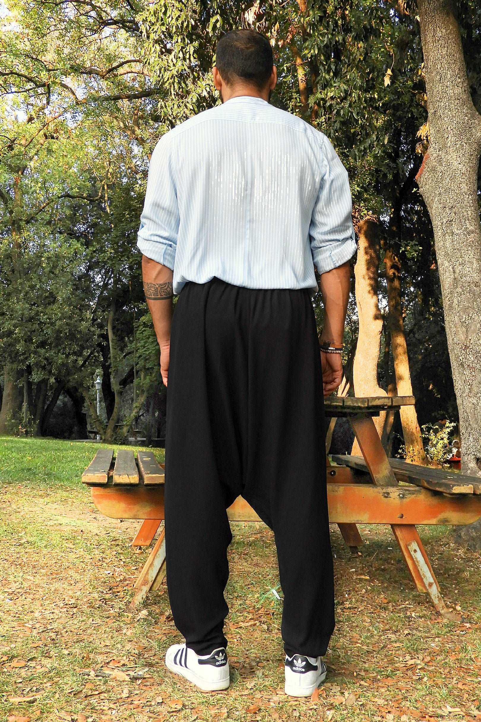 Odana's | Sustainable Gifts | MOON Men's Linen Blend Harem Pants (Black, Tan) | Linen Harem Pants | Sustainable Fashion