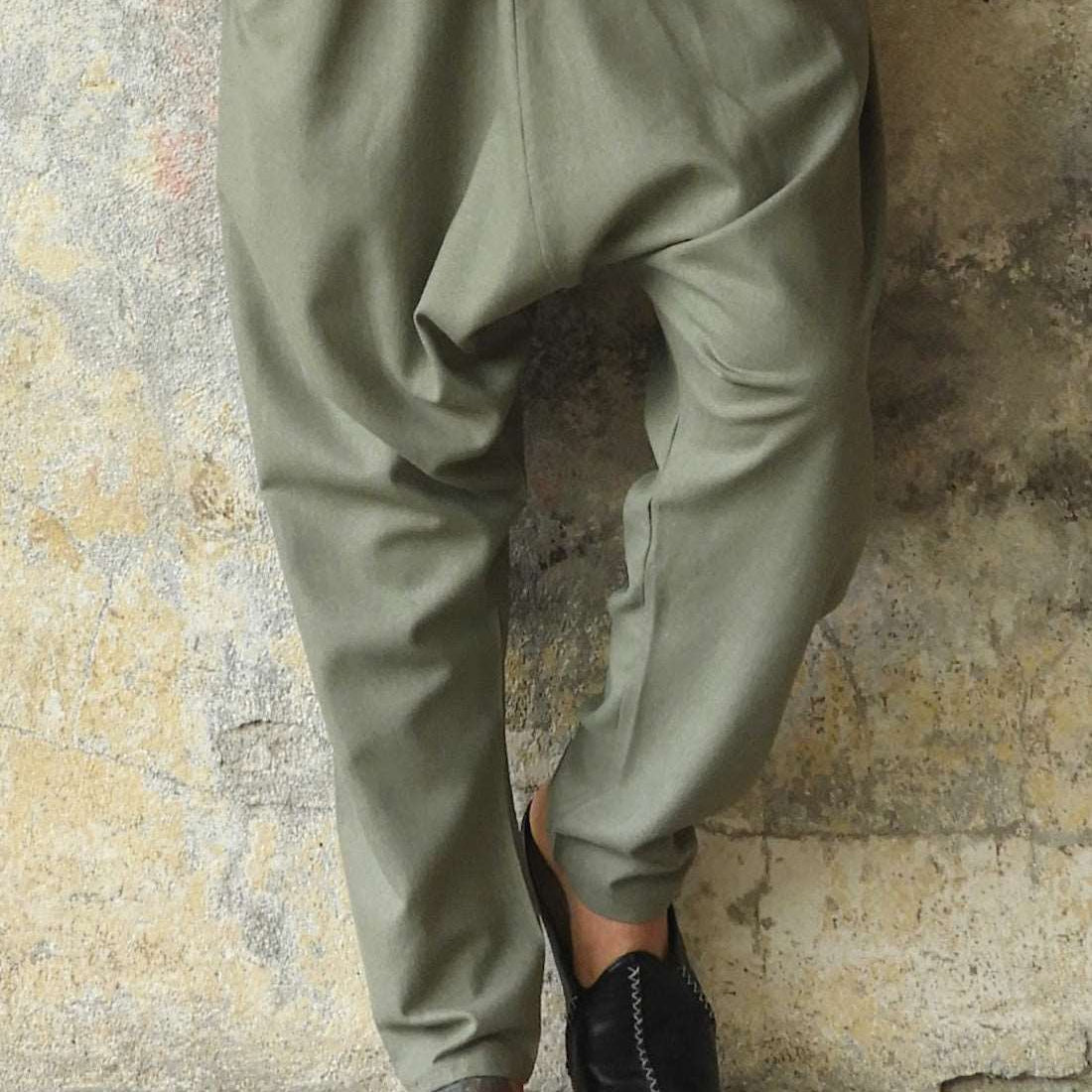 Odana's | Sustainable Gifts | MOON Gender Neutral Linen Blend Harem Pants (Terra Cotta, Almond Green) Almond Green | Linen Harem Pants | Sustainable Fashion