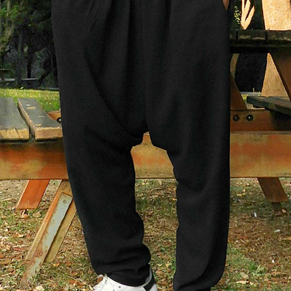 Odana's | Sustainable Gifts | MOON Men's Linen Blend Harem Pants (Black, Tan) Black | Linen Harem Pants | Sustainable Fashion