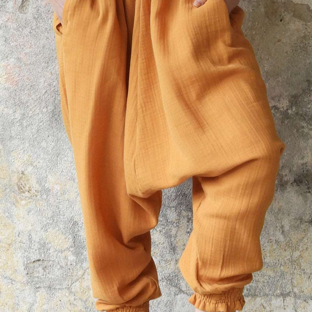 Odana's | Sustainable Gifts | GAIA Women's Organic Gauze Cotton Harem Pants (Red, Terra Cotta, Caramel) Caramel | Harem Pants | Sustainable Fashion