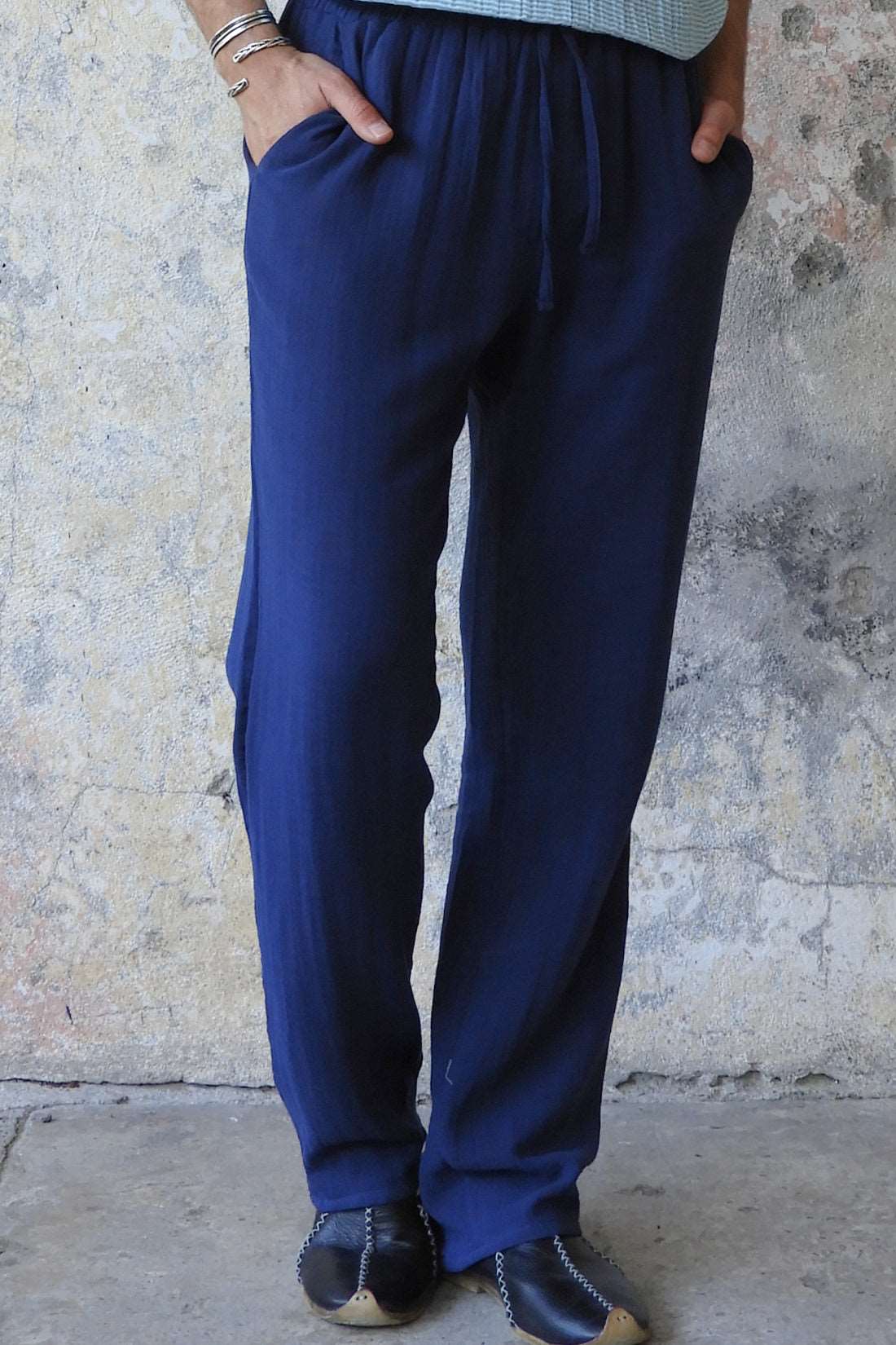 Odana's | DUNE Men's Gauze Cotton Pants (Dark Blue, Green) Dark Blue | Cotton Pants | Sustainable Fashion