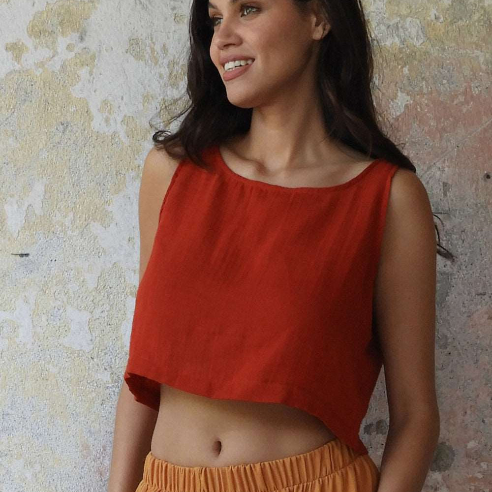 Odana's | Sustainable Gifts | BLOOM Organic Women's Double Gauze Top Red | Tube Top | Sustainable Fashion