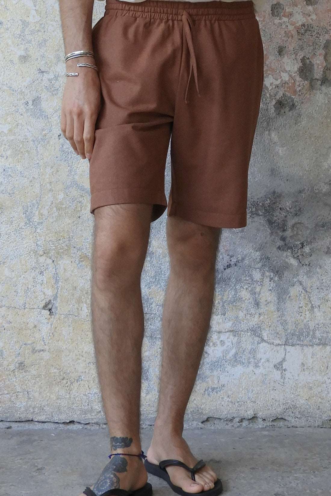 Odana's | BOREAS Linen Blend Shorts Man (Brown, Almond Green, Dark Gray) Brown | Linen Pants | Sustainable Fashion