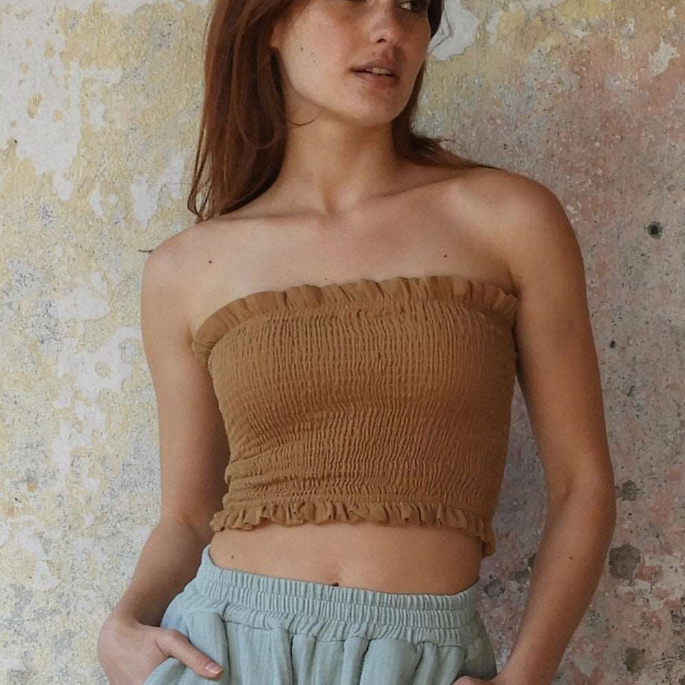 Odana's | Sustainable Gifts | LOTUS Women's Organic Gauze Cotton Tube Top Brown | Tube Top | Sustainable Fashion