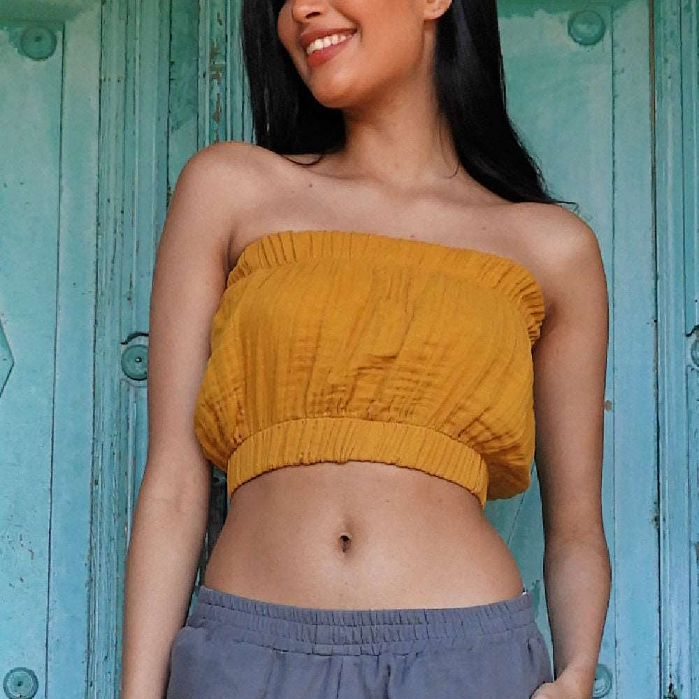 Odana's | Sustainable Gifts | FREE Organic Gauze Cotton Tube Top Mustard | Tube Top | Sustainable Fashion