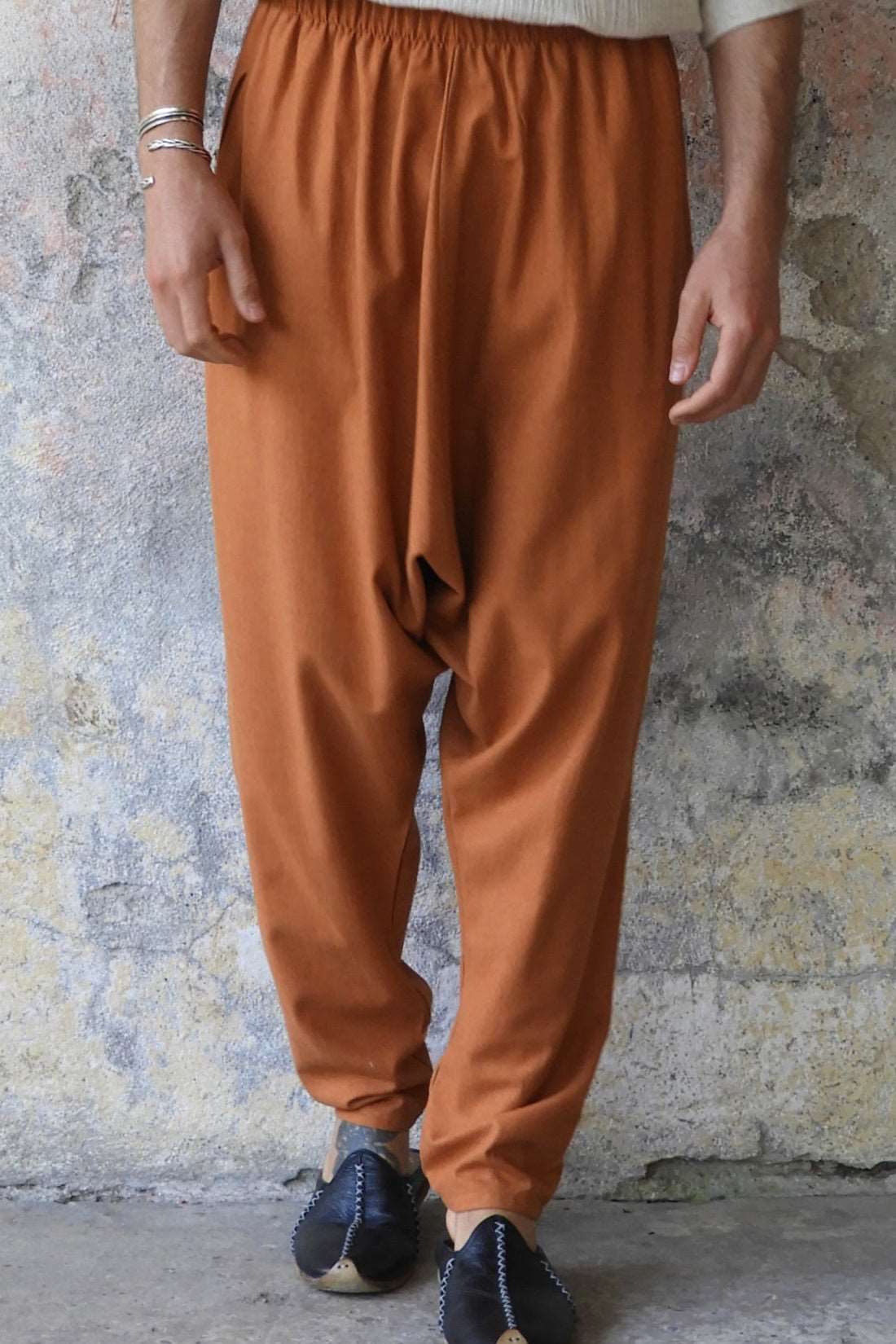 Odana's | MOON Men's Linen Blend Harem Pants (Windsor Tan, Burnt Orange) Windsor Tan | Linen Harem Pants | Sustainable Fashion