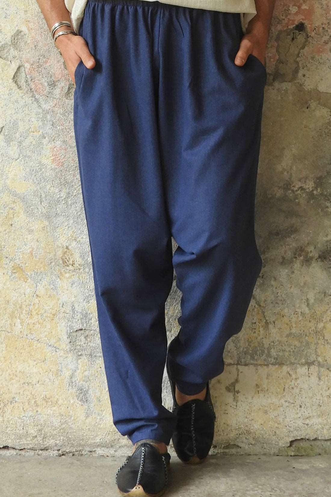 Odana's | MOON Men's Linen Blend Harem Pants (Beige, Indigo Blue) Indigo Blue | Linen Harem Pants | Sustainable Fashion