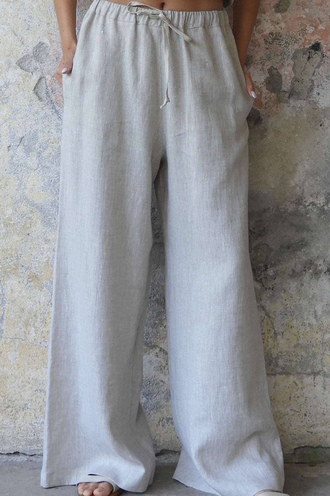 Sustainable  | CHAKRA Beige Women's Linen Pants by Odana's