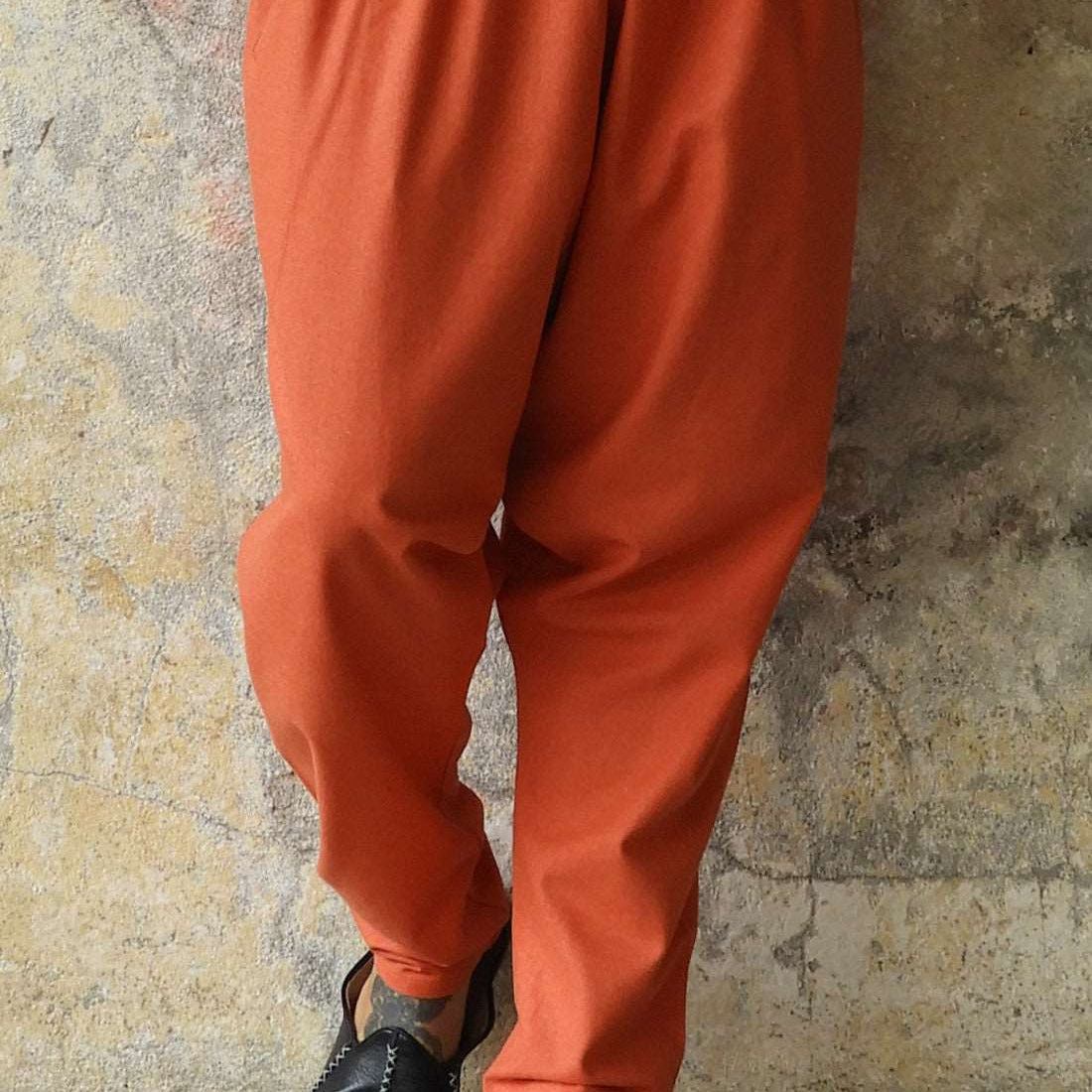 Odana's | Sustainable Gifts | MOON Men's Linen Blend Harem Pants (Windsor Tan, Burnt Orange) Burnt Orange | Linen Harem Pants | Sustainable Fashion