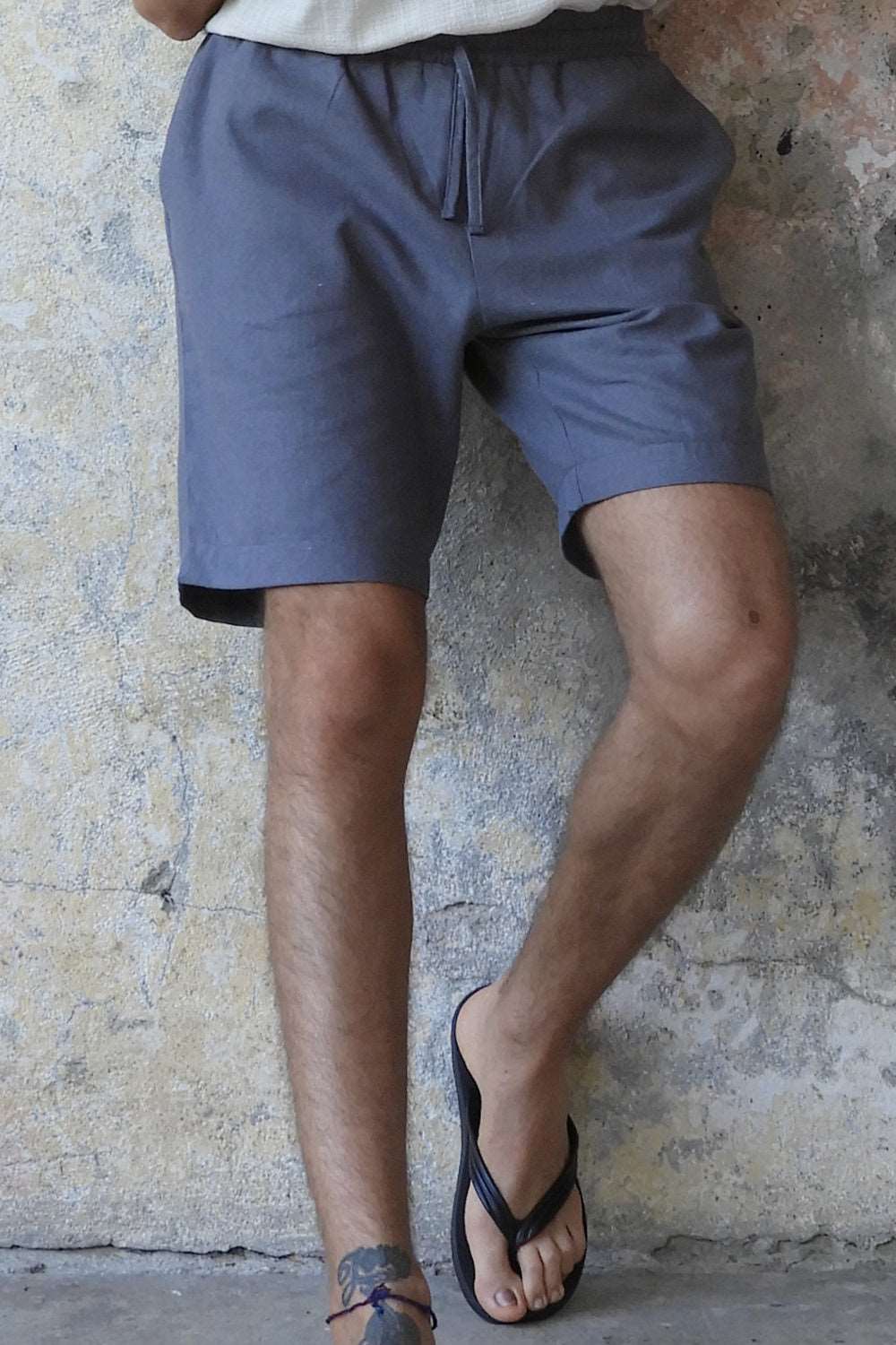 Odana's | BOREAS Linen Blend Shorts Man (Brown, Almond Green, Dark Gray) Dark Gray | Linen Pants | Sustainable Fashion