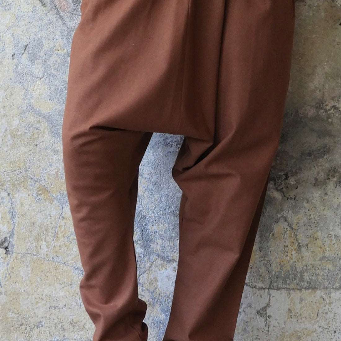 Odana's | Sustainable Gifts | MOON Gender Neutral Linen Blend Harem Pants (Dark Gray, Brown) Brown | Linen Harem Pants | Sustainable Fashion