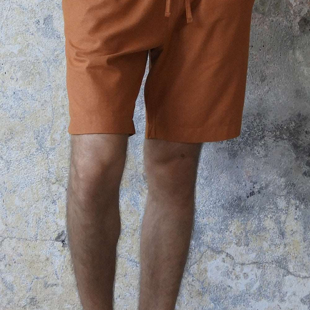 Odana's | Sustainable Gifts | BOREAS Linen Blend Shorts Man (Indigo Blue, Windsor Tan) Windsor Tan | Linen Pants | Sustainable Fashion