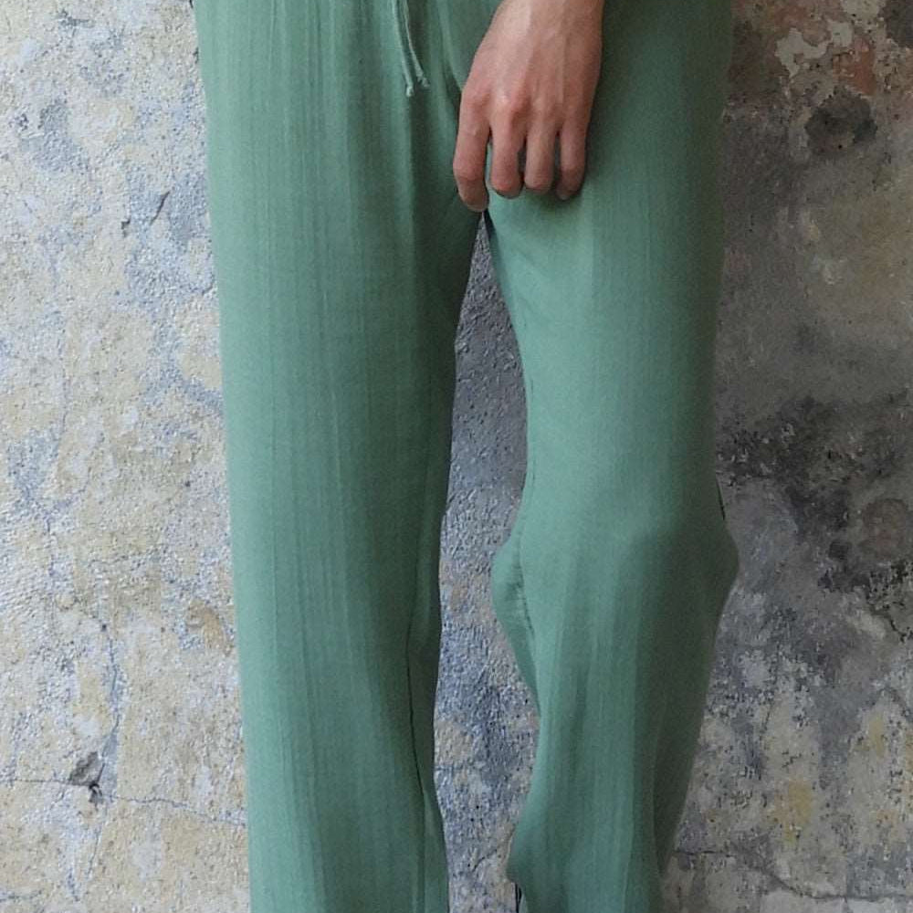 Odana's | Sustainable Gifts | DUNE Men's Organic Gauze Cotton Pants (Dark Blue, Green) Green | Cotton Pants | Sustainable Fashion