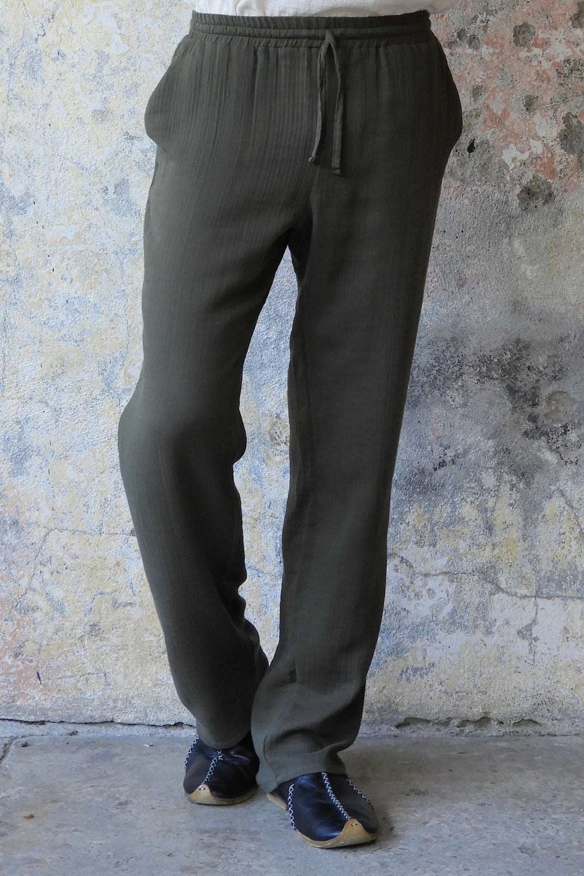 Odana's | Sustainable Gifts | DUNE Men's Organic Gauze Cotton Pants (Army Green, Dusty Mint) Army Green | Harem Pants | Sustainable Fashion
