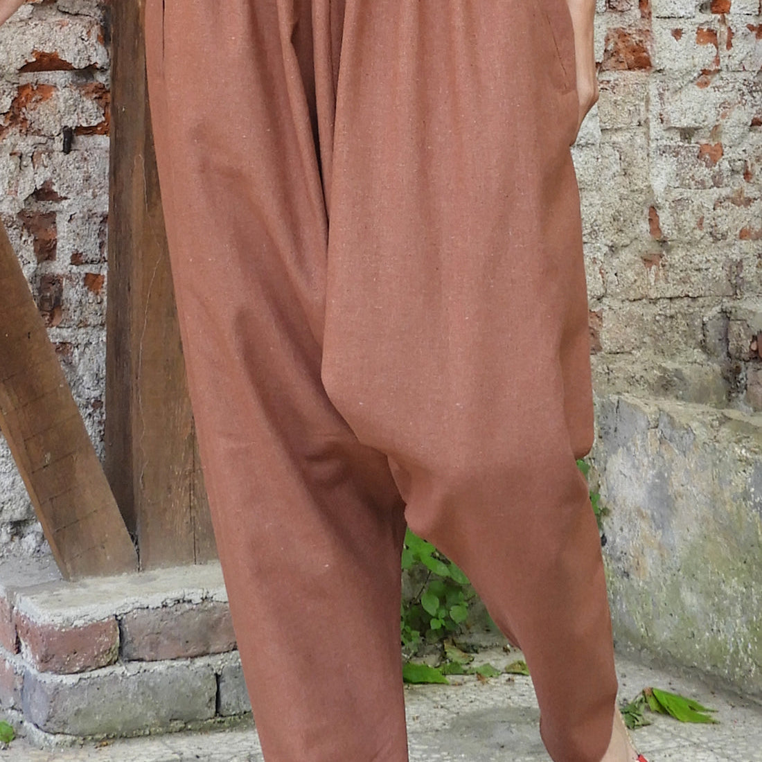 Odana's | Sustainable Gifts | MOON Women's Linen Blend Harem Pants (Brown) Brown | Linen Harem Pants | Sustainable Fashion