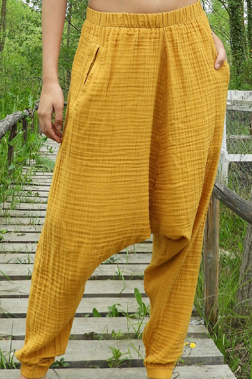 Odana's | TRIBAL Gender Neutral Gauze Cotton Harem Pants (Indigo Blue, Mustard) Mustard | Harem Pants | Sustainable Fashion