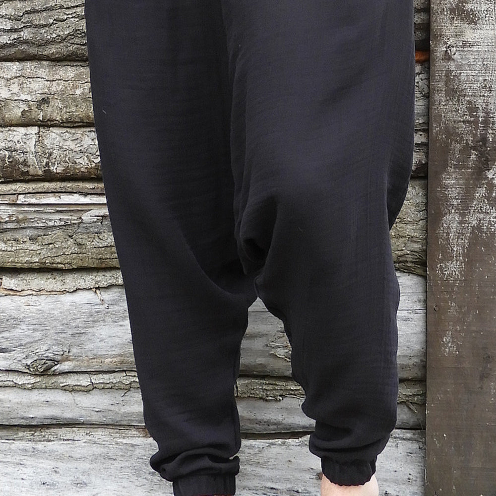 Odana's | Sustainable Gifts | TRIBAL Men's Organic Gauze Cotton Harem Pants (Black, Beige) Black | Harem Pants | Sustainable Fashion
