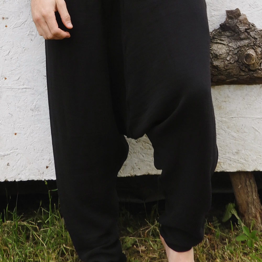 Odana's | Sustainable Gifts | RELAX Men's Organic Gauze Cotton Harem Pants (Black, Dark Blue) Black | Harem Pants | Sustainable Fashion