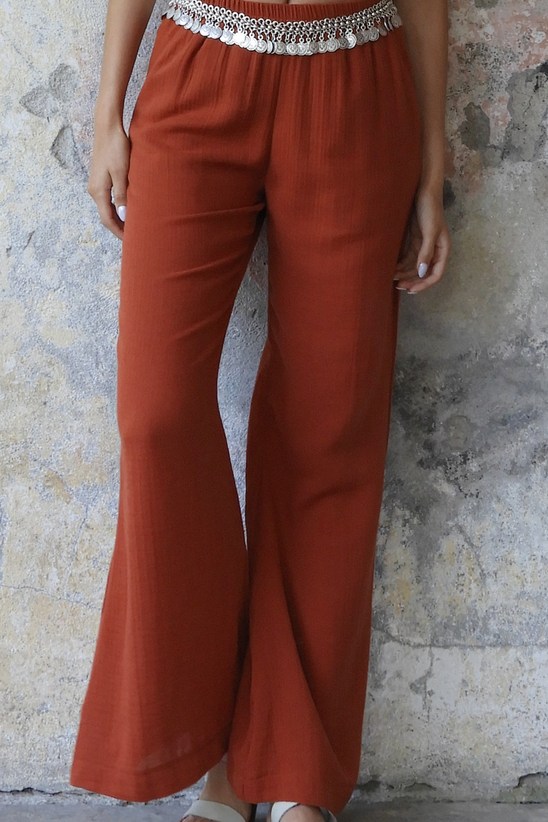 Odana's | PALAZZO Women's 2Layer Gauze Cotton Pants (Green, Terra Cotta, Mustard, Brown) Terra Cotta | Palazzo Pants | Sustainable Fashion