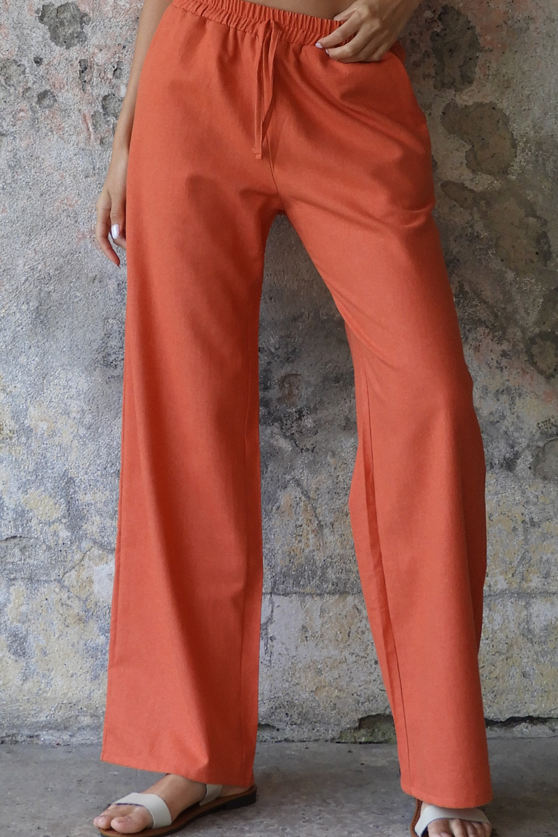 Sustainable  | TRINITY Linen Blend Women's Pants (Burnt Orange, Brown) by Odana's