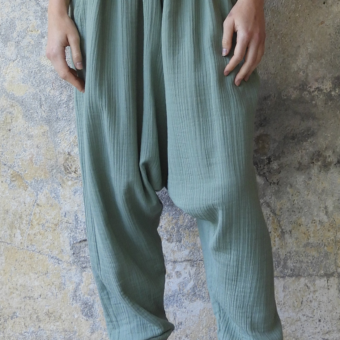 Odana's | Sustainable Gifts | TRIBAL Women's Organic Gauze Cotton Harem Pants (Red, Sage Green) Sage Green | Harem Pants | Sustainable Fashion