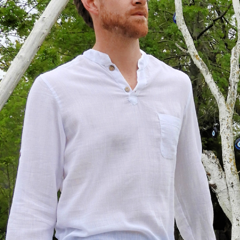 Odana's | Sustainable Gifts | ZEUS Men's Linen Blend Shirt White | Linen Shirt | Sustainable Fashion