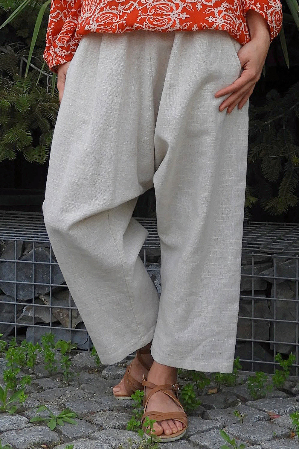 Sustainable  | SAND Women's Linen Harem Pants, Beige by Odana's