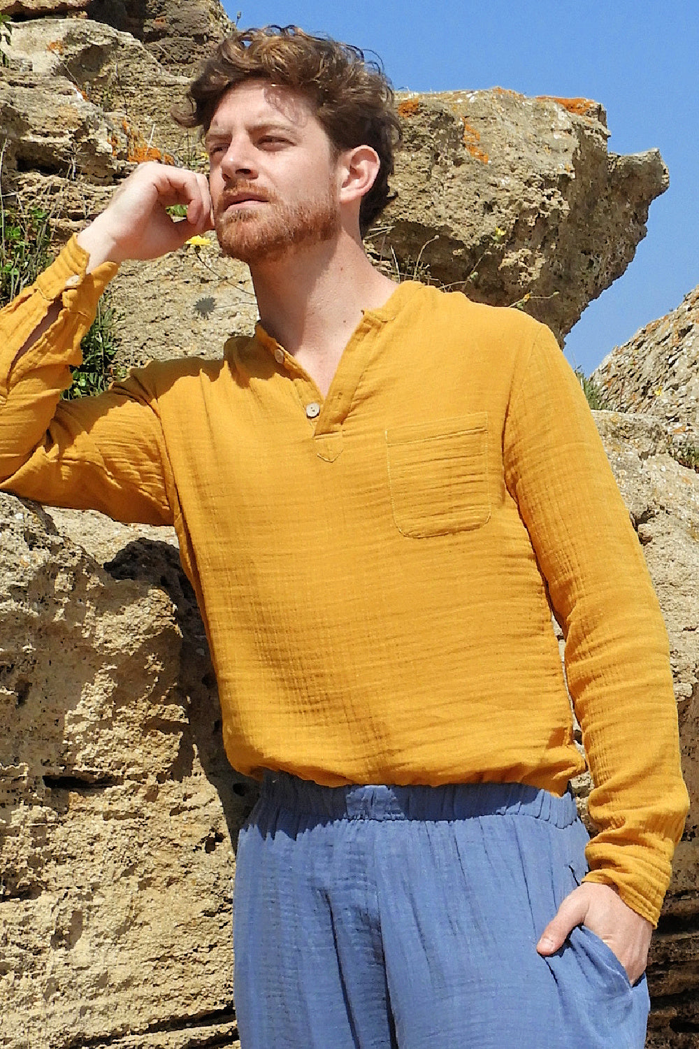 Odana's | ZEUS Men's Double Gauze Shirt Mustard | Shirts | Sustainable Fashion