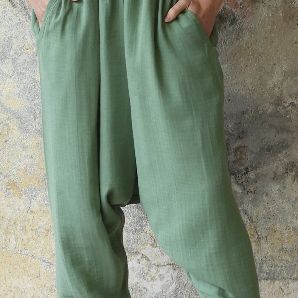 Odana's | Sustainable Gifts | TRIBAL Women's Organic Gauze Cotton Harem Pants (Green) Green | Harem Pants | Sustainable Fashion