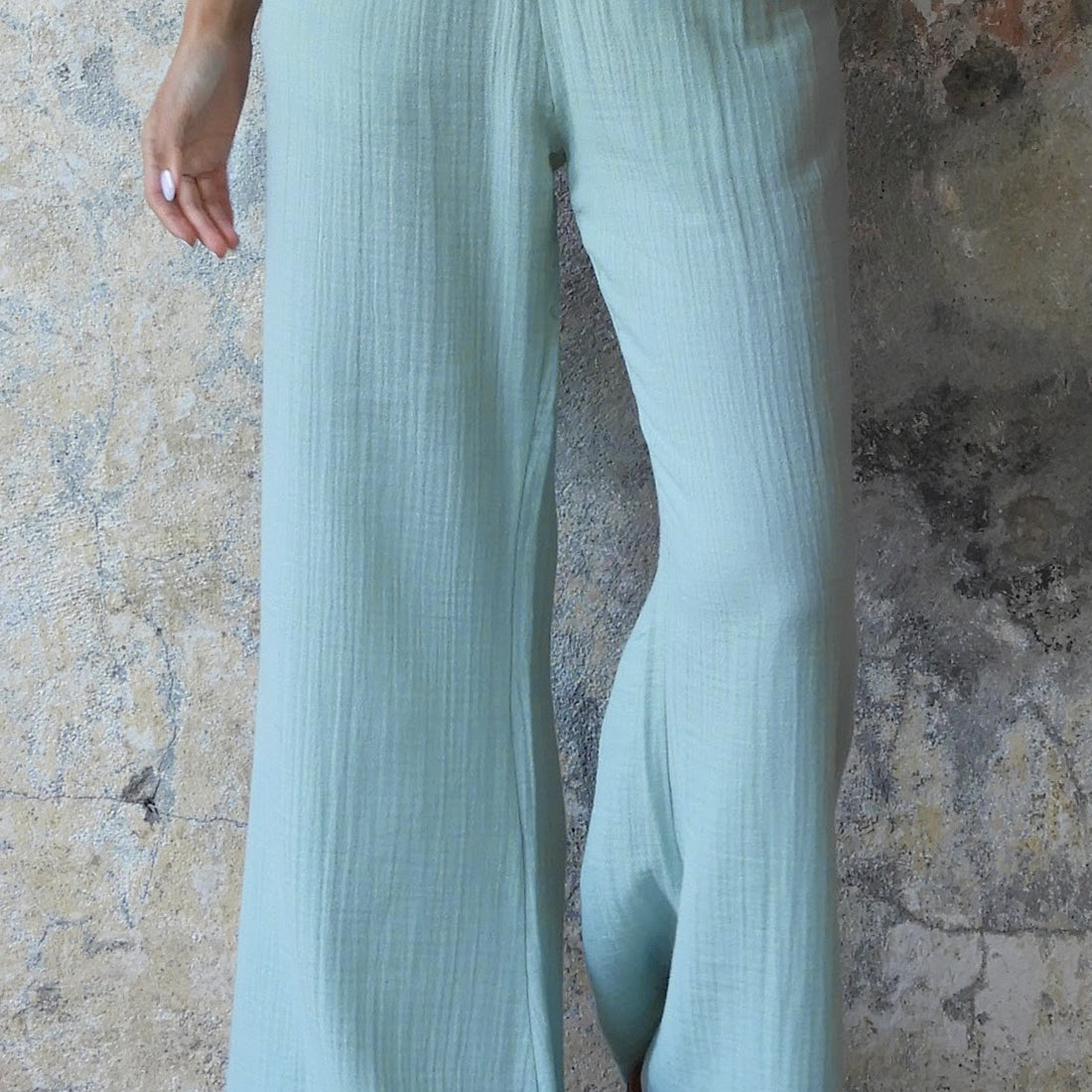 Odana's | Sustainable Gifts | PALAZZO Women's 2Layer Organic Gauze Cotton Pants (Blue, Mint) Mint | Palazzo Pants | Sustainable Fashion