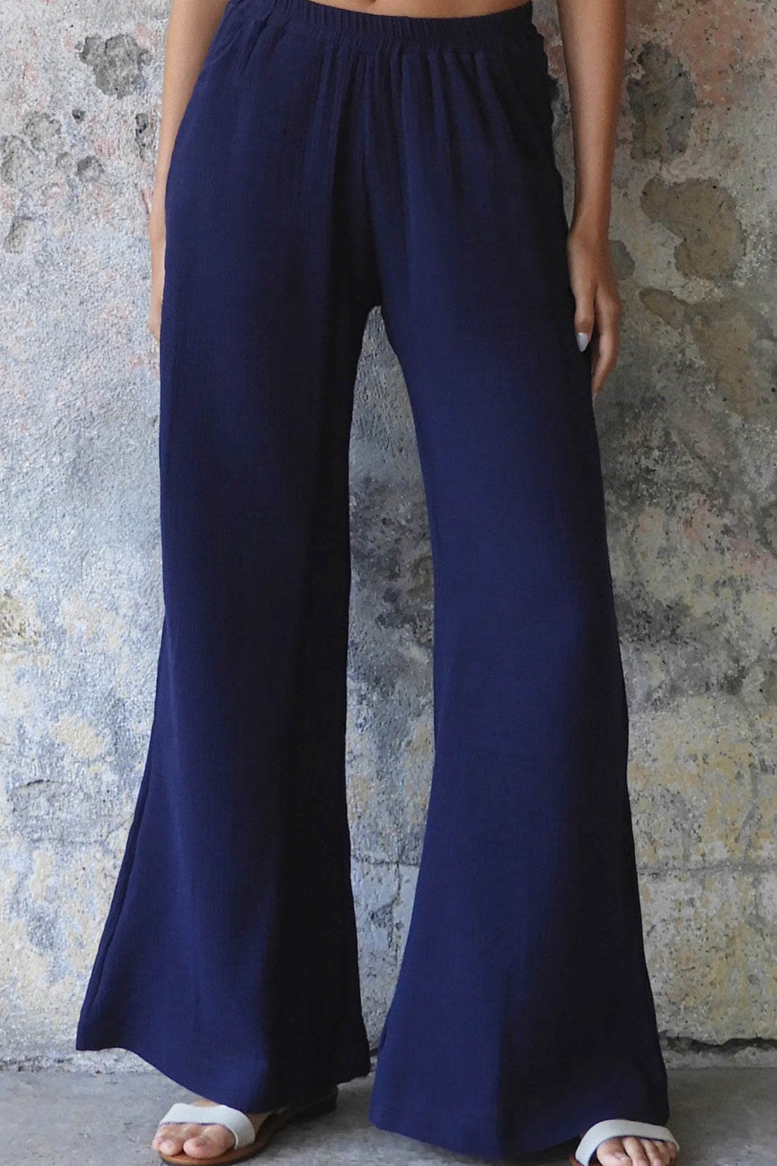 Odana's | PALAZZO Women's 2Layer Gauze Cotton Pants (Red, Dark Blue, Caramel, Sage Green) Dark Blue | Palazzo Pants | Sustainable Fashion