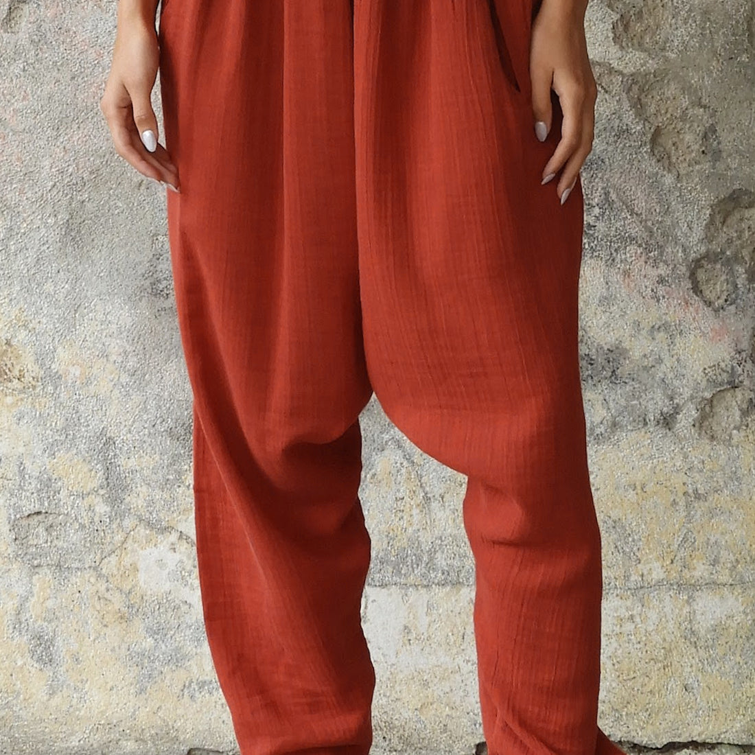 Odana's | Sustainable Gifts | TRIBAL Women's Organic Gauze Cotton Harem Pants (Red, Sage Green) Red | Harem Pants | Sustainable Fashion