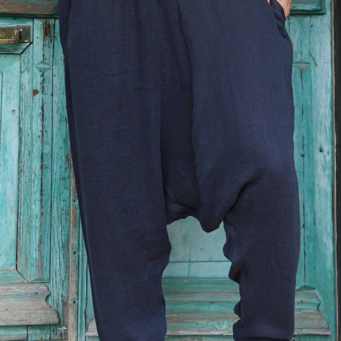 Odana's | Sustainable Gifts | RELAX Men's Organic Gauze Cotton Harem Pants (Black, Dark Blue) Dark Blue | Harem Pants | Sustainable Fashion