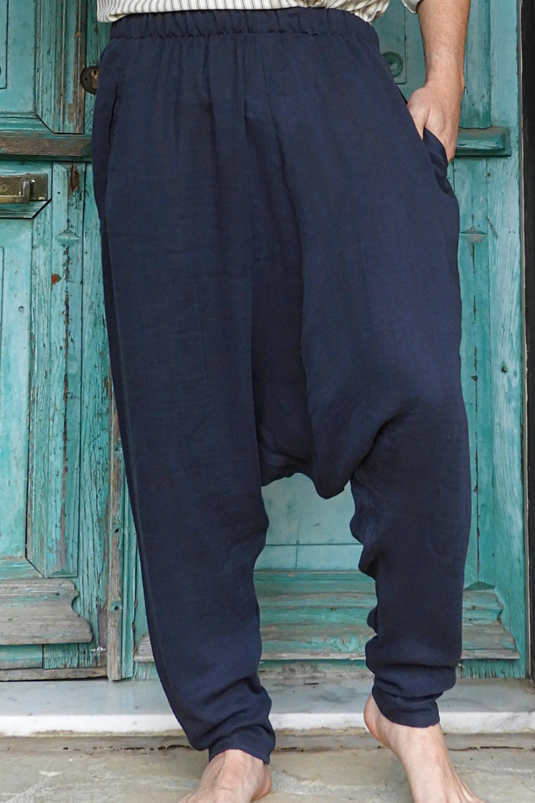 Odana's | RELAX Men's Gauze Cotton Harem Pants (Black, Dark Blue) Dark Blue | Harem Pants | Sustainable Fashion