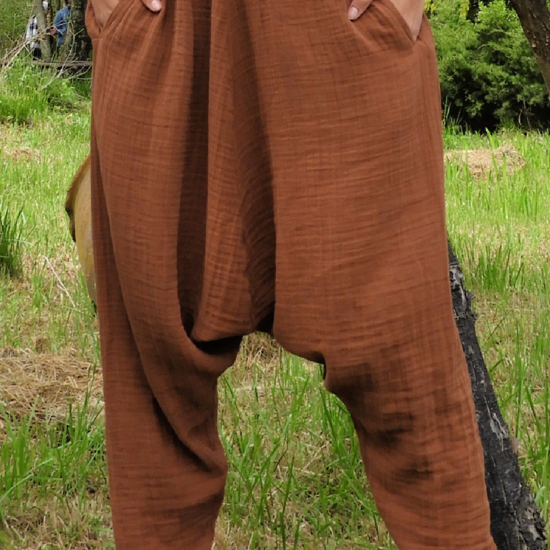 Odana's | Sustainable Gifts | RELAX Women's Organic Gauze Cotton Harem Pants (Brown) Brown | Harem Pants | Sustainable Fashion