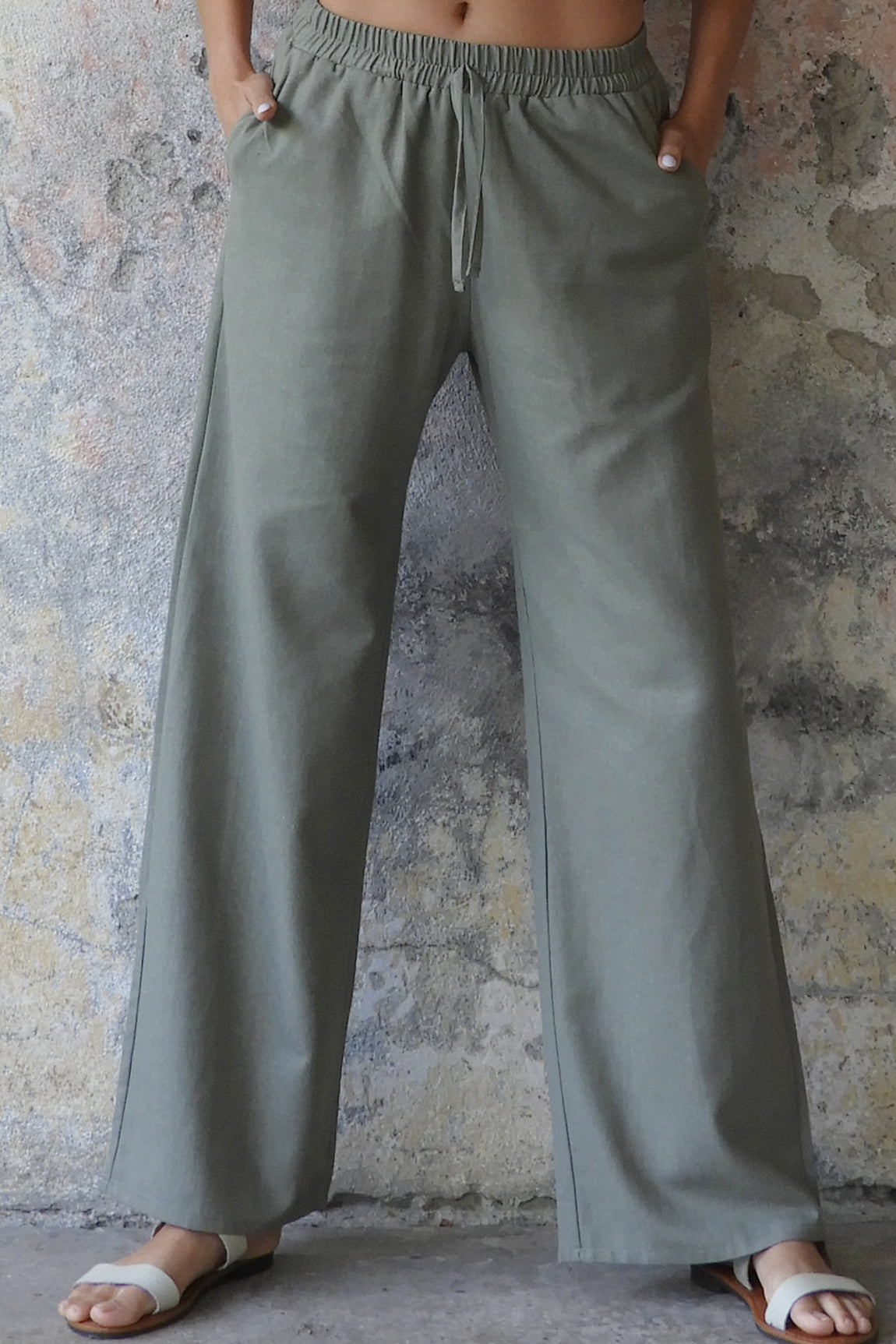 Odana's | Sustainable Gifts | TRINITY Linen Blend Women's Pants (Almond Green, Dark Gray, Windsor Tan) Green Almond | Linen Pants | Sustainable Fashion