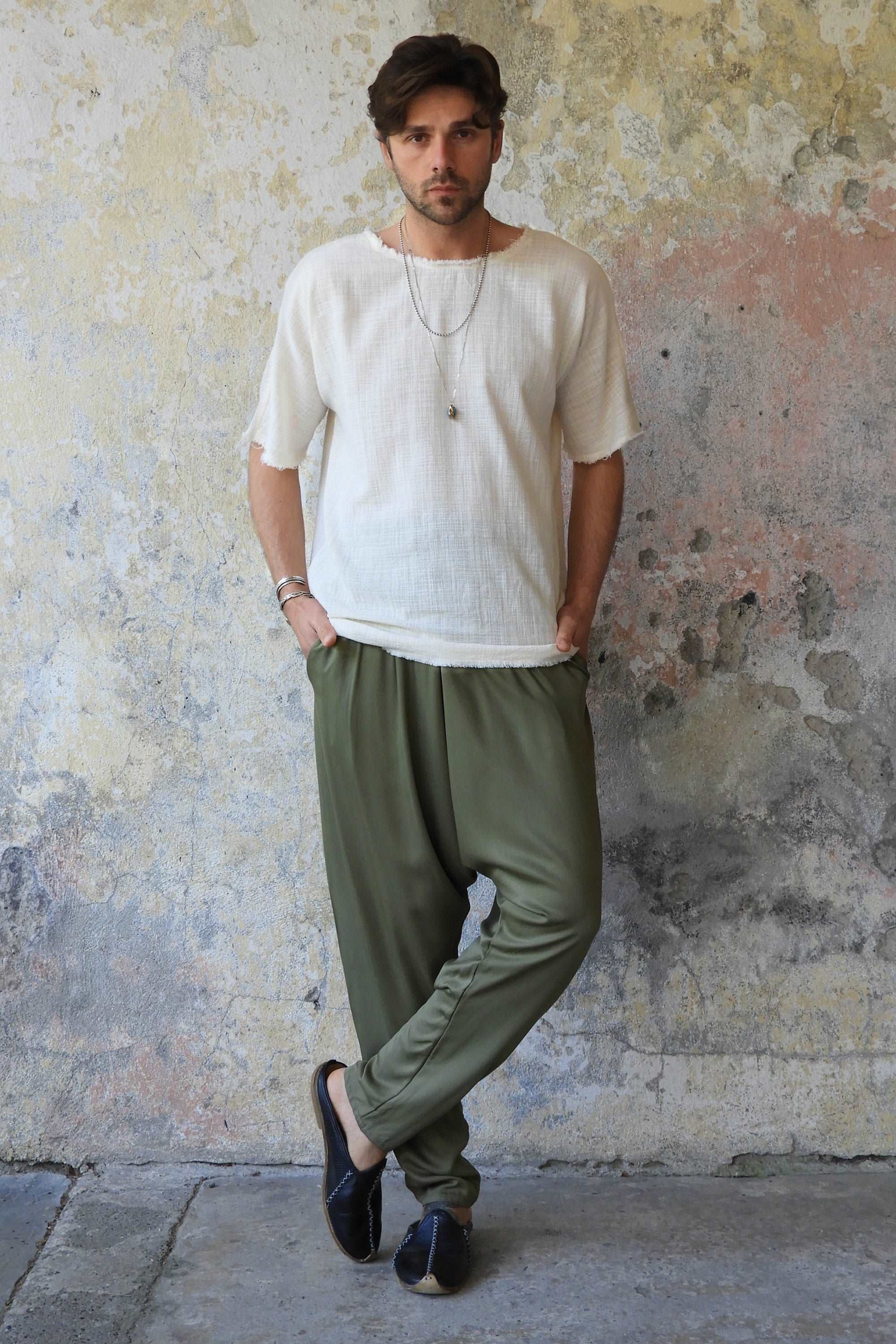 Odana's | Sustainable Gifts | BASIC Men's Harem Pants (Dark Cream, Army Green) | Harem Pants | Sustainable Fashion