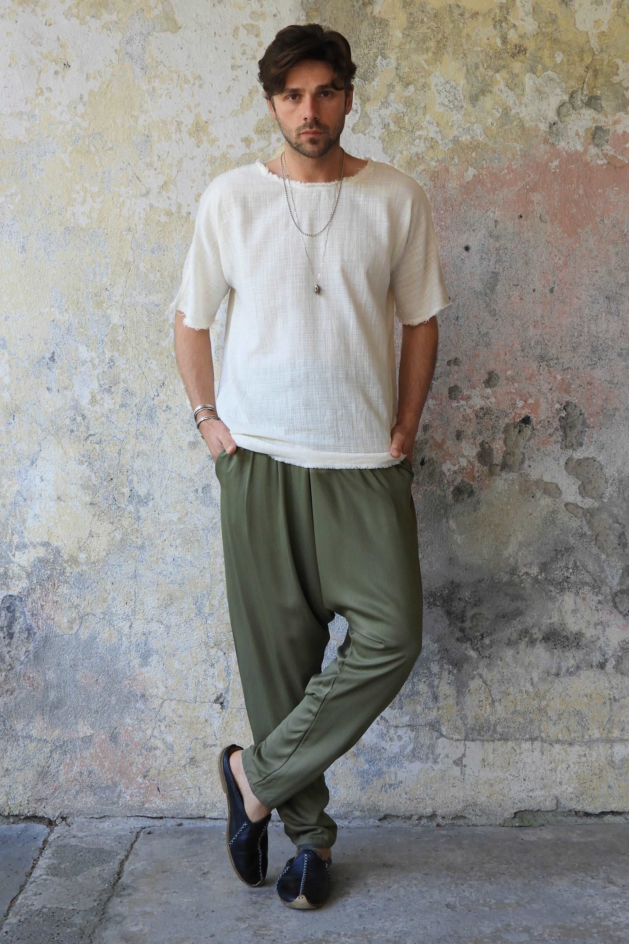 Odana's | BASIC Men's Harem Pants (Dark Cream, Army Green) | Harem Pants | Sustainable Fashion