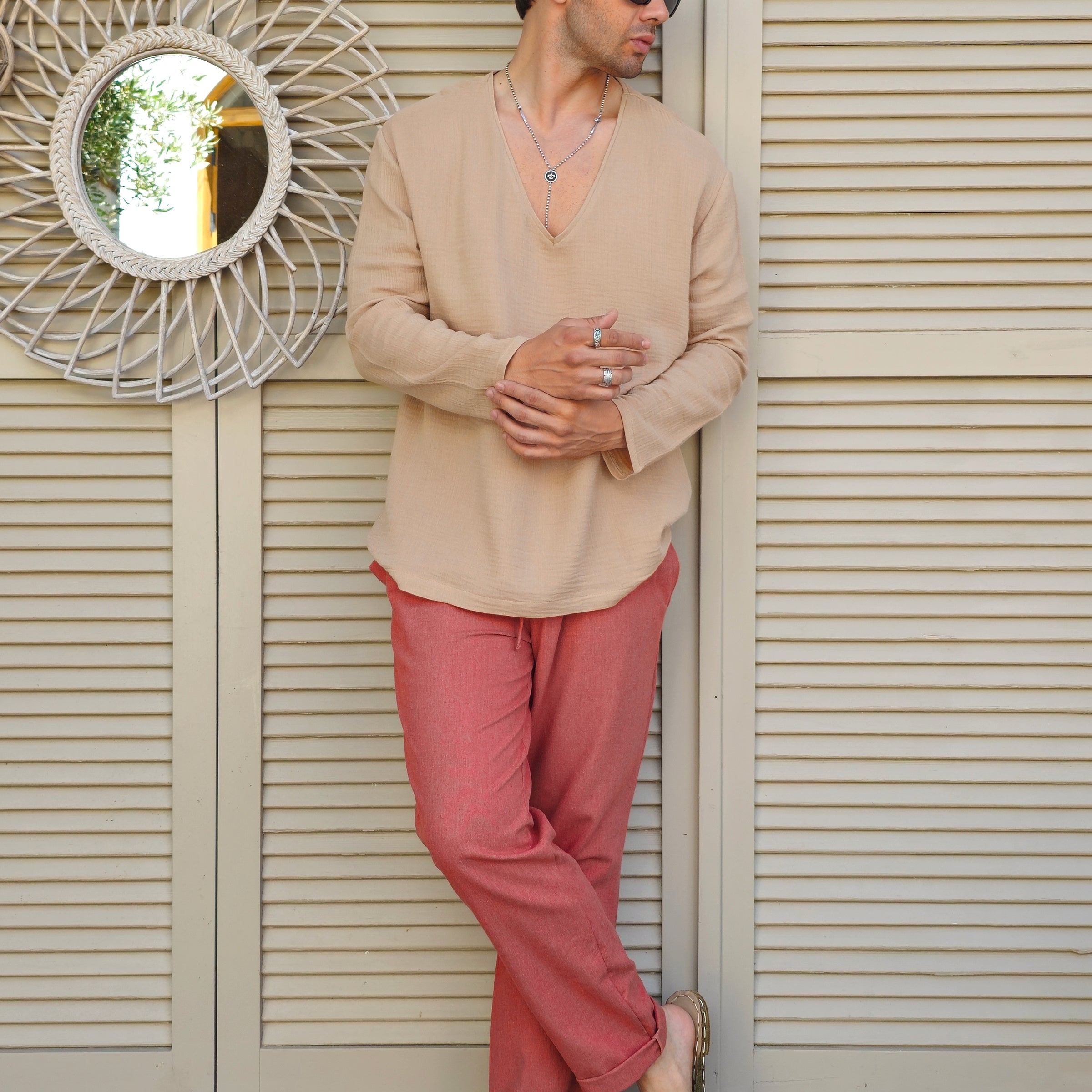 Odana's | Sustainable Gifts | ACHILLES Bamboo & Organic Cotton Shirt (Light Brown, Black) Light Brown | Shirts | Sustainable Fashion