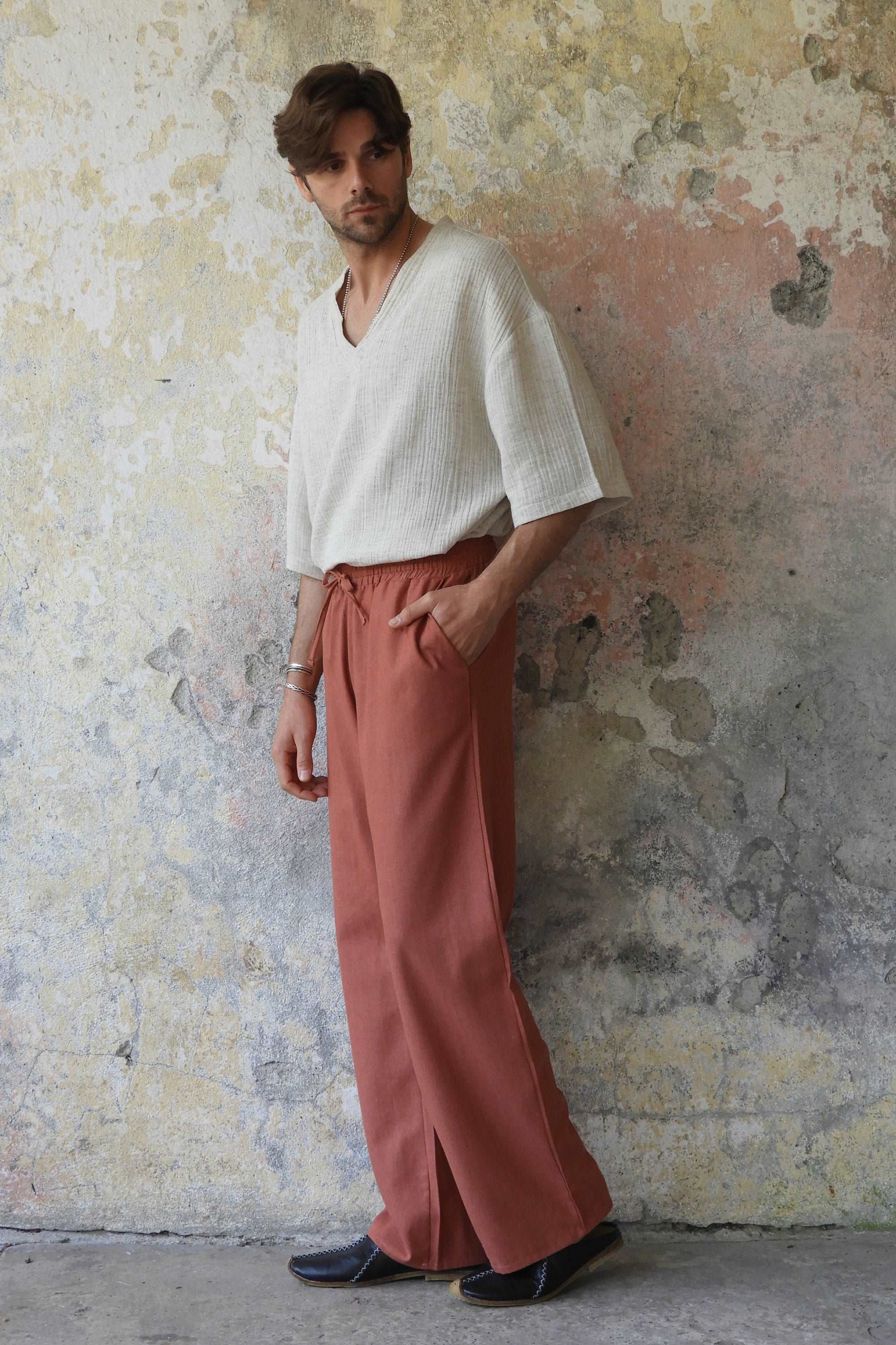 Odana's | Sustainable Gifts | BEACH Men's Linen Blend Pants (Windsor Tan, Terra Cotta) | Linen Pants | Sustainable Fashion