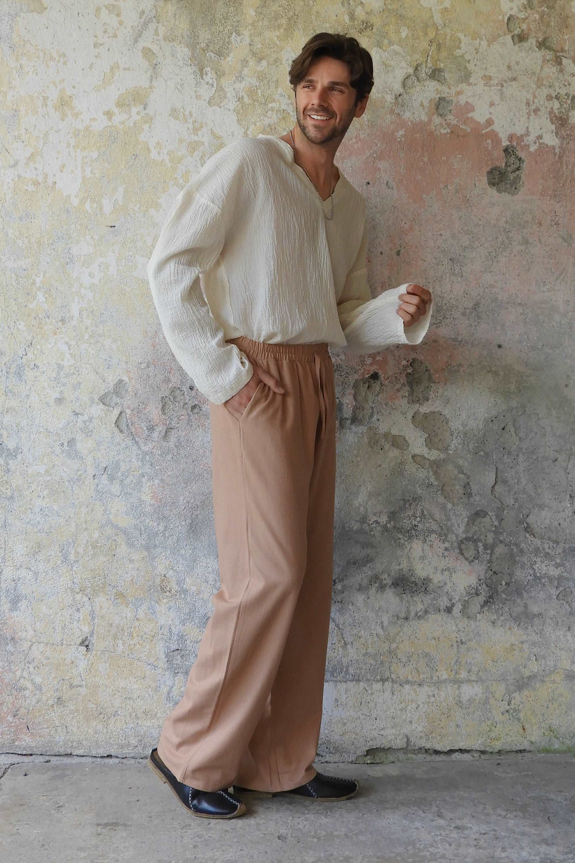 Odana's | Sustainable Gifts | BEACH Men's Linen Blend Pants (Tan, Brown) | Linen Pants | Sustainable Fashion