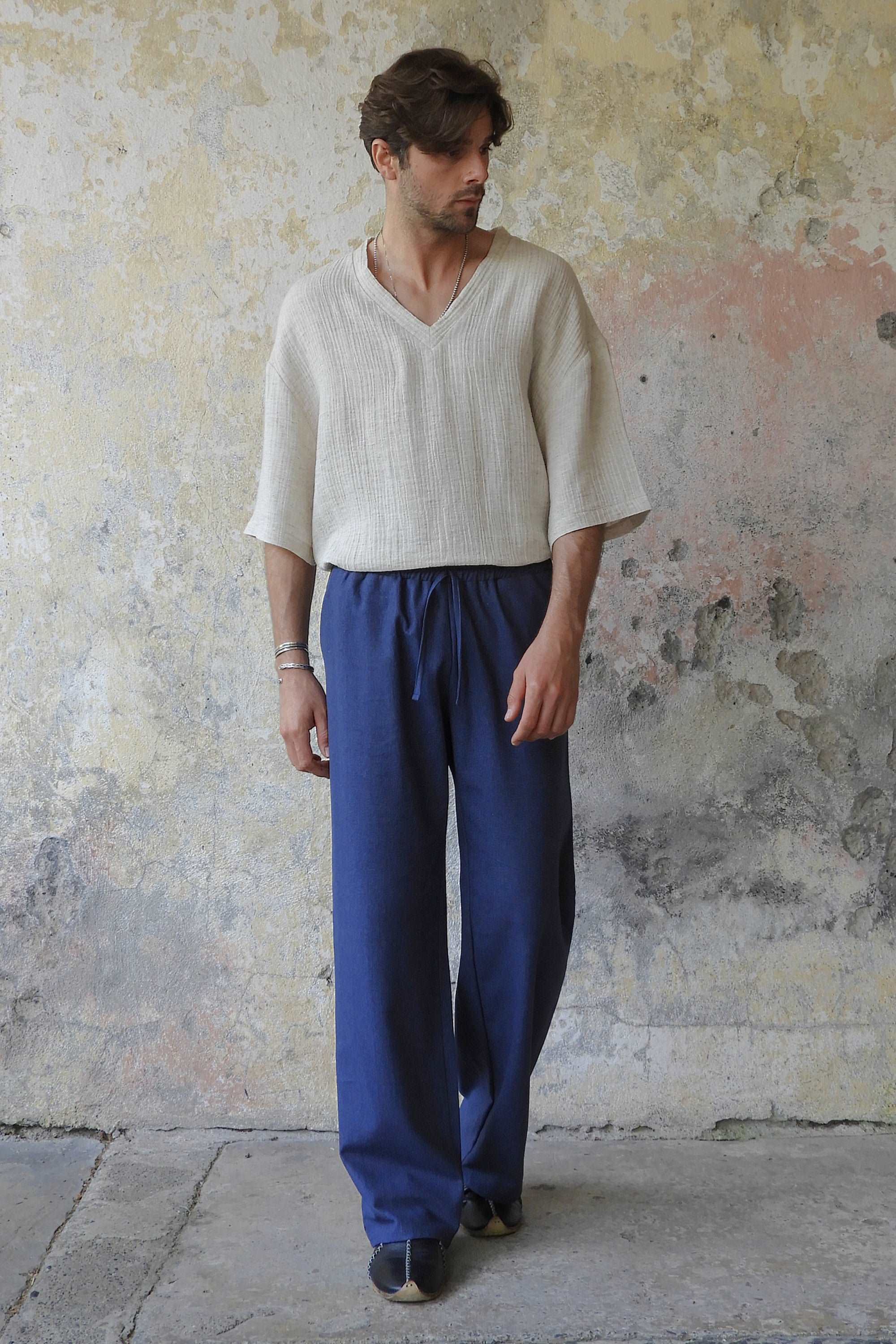 Odana's | Sustainable Gifts | BEACH Men's Linen Blend Pants (Dark Gray, Indigo Blue) | Linen Pants | Sustainable Fashion