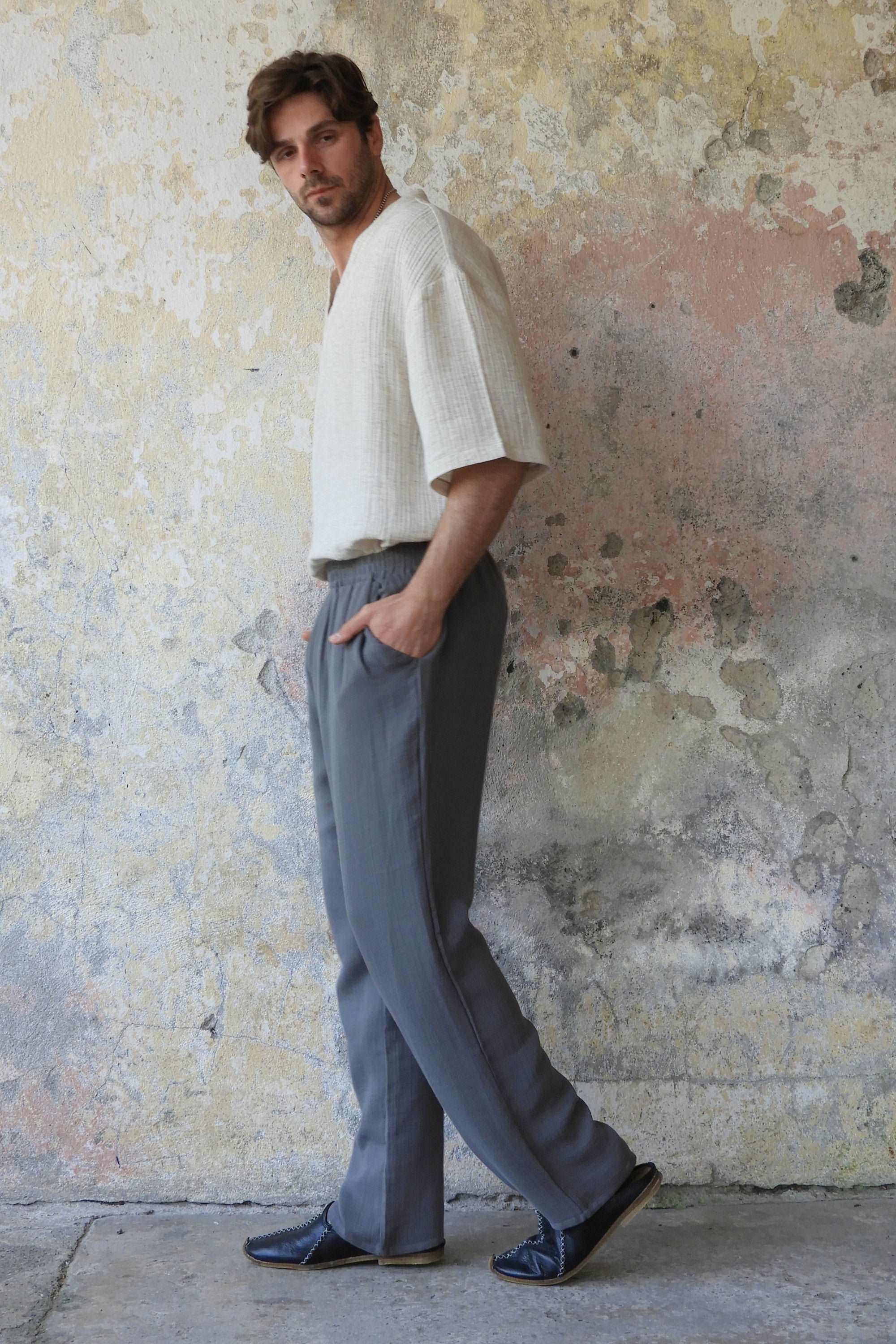 Odana's | Sustainable Gifts | DUNE Men's Organic Gauze Cotton Pants (Dark Gray) | Cotton Pants | Sustainable Fashion