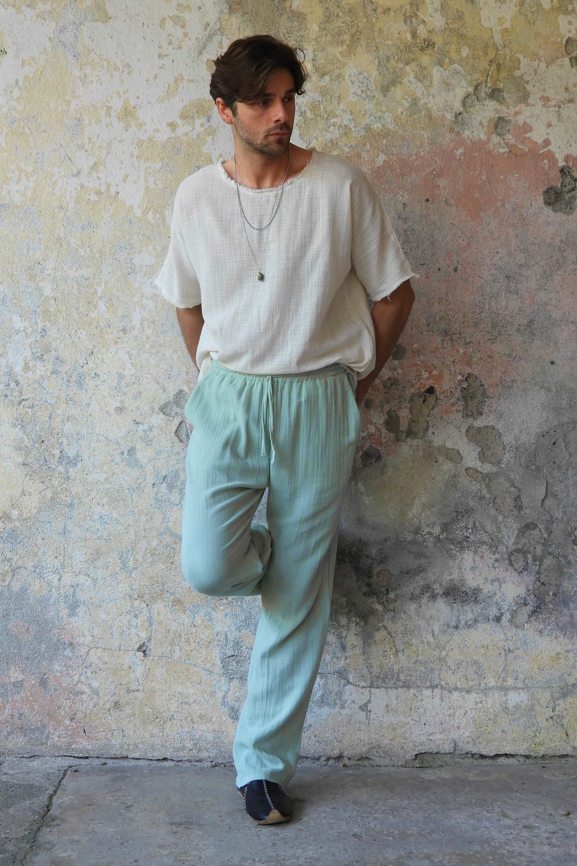 Odana's | DUNE Gender Neutral Gauze Cotton Pants (Army Green, Dusty Mint) | Harem Pants | Sustainable Fashion