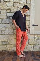 Odana's | Sustainable Gifts | POSEIDON Eco-Friendly Linen & Cotton Blend Drawstring Pants (Burnt Orange, Terra Cotta) | POSEIDON Eco-Friendly Linen & Cotton Blend Drawstring Pants | Sustainable Fashion