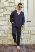 Odana's | Sustainable Gifts | POSEIDON Eco-Friendly Linen & Cotton Blend Drawstring Pants (Black, Dark Brown) | POSEIDON Eco-Friendly Linen & Cotton Blend Drawstring Pants | Sustainable Fashion