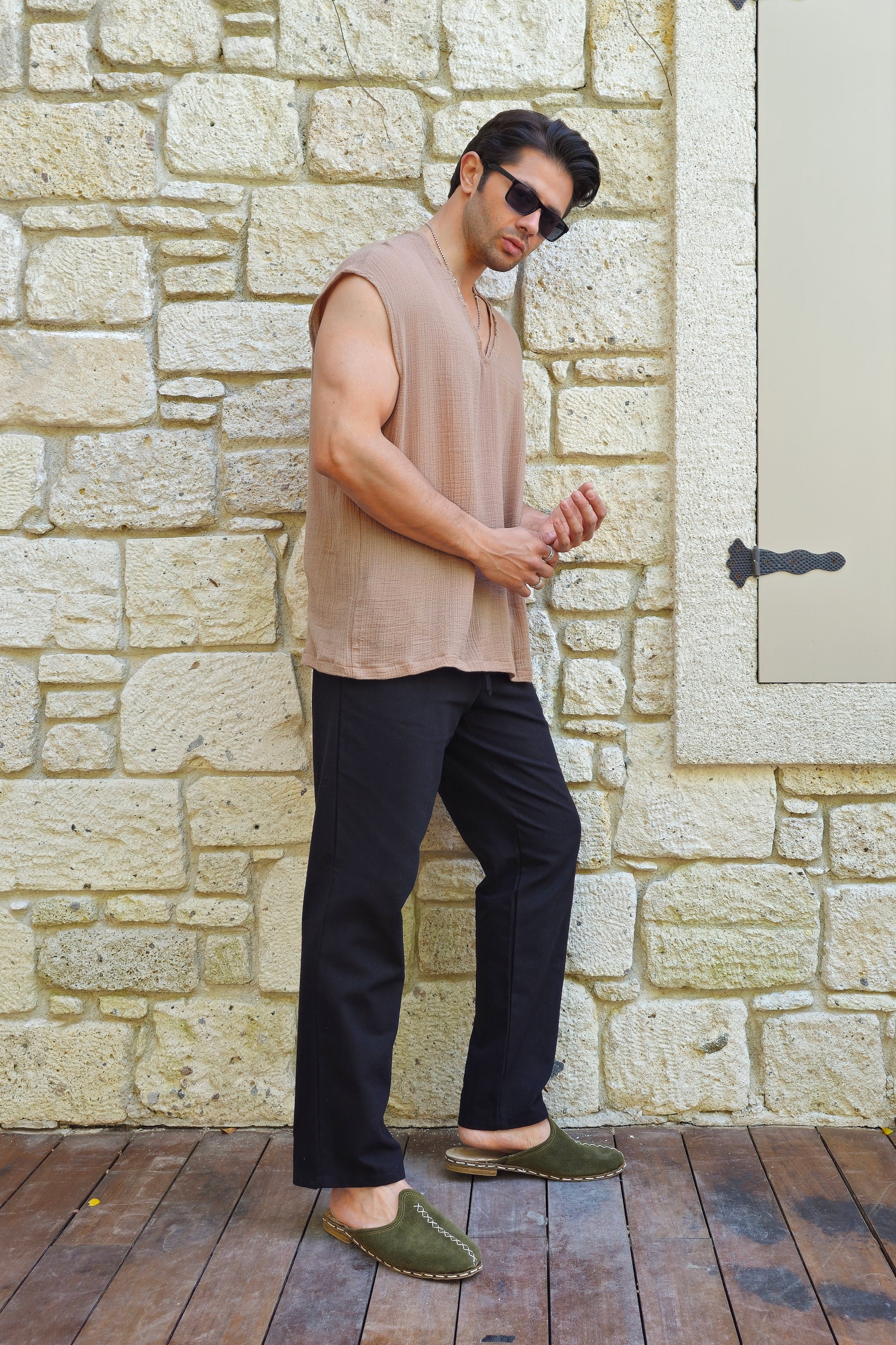 Odana's | Sustainable Gifts | POSEIDON Eco-Friendly Linen & Cotton Blend Drawstring Pants (Black, Dark Brown) | POSEIDON Eco-Friendly Linen & Cotton Blend Drawstring Pants | Sustainable Fashion