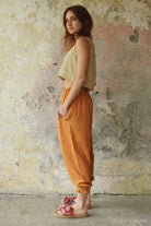 Odana's | Sustainable Gifts | GAIA Women's Organic Gauze Cotton Harem Pants (Red, Terra Cotta, Caramel) | Harem Pants | Sustainable Fashion